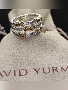 David Yurman Two-Tone Pave Stack Ring with Gold Vermeil and Diamond
